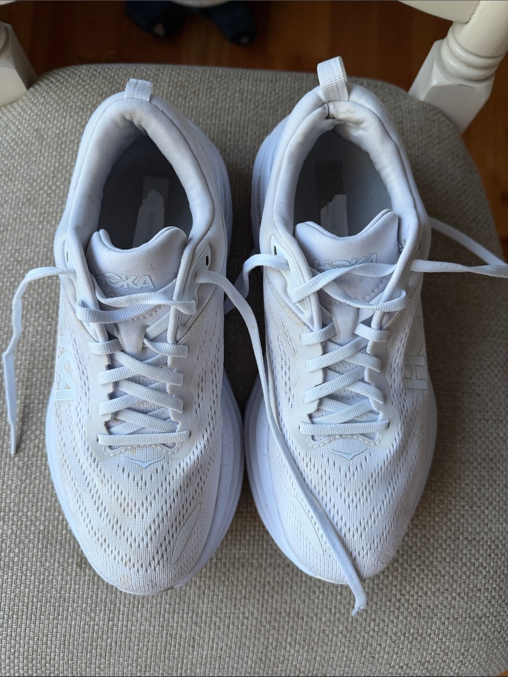 Hoka Bondi 8 White Cushioned Running Sneakers - Picture 9 of 13